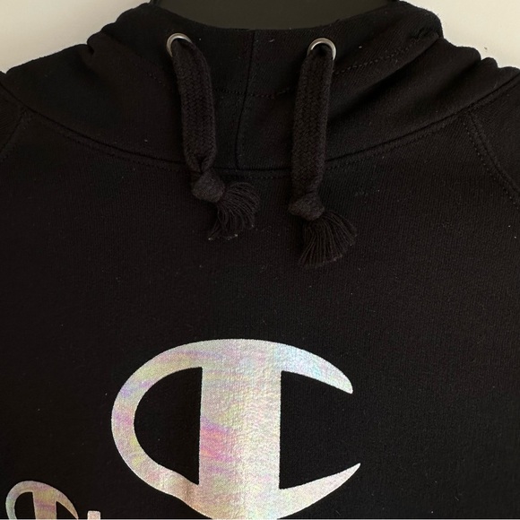 Women’s Small Champion Hoodie In Black With Silver Metallic Champion Word Logo - Picture 4 of 16